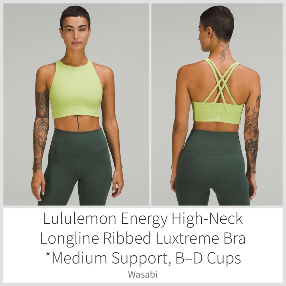 Lululemon energy high-neck longline ribbed wasabi Women's sports bra size 4 XS S